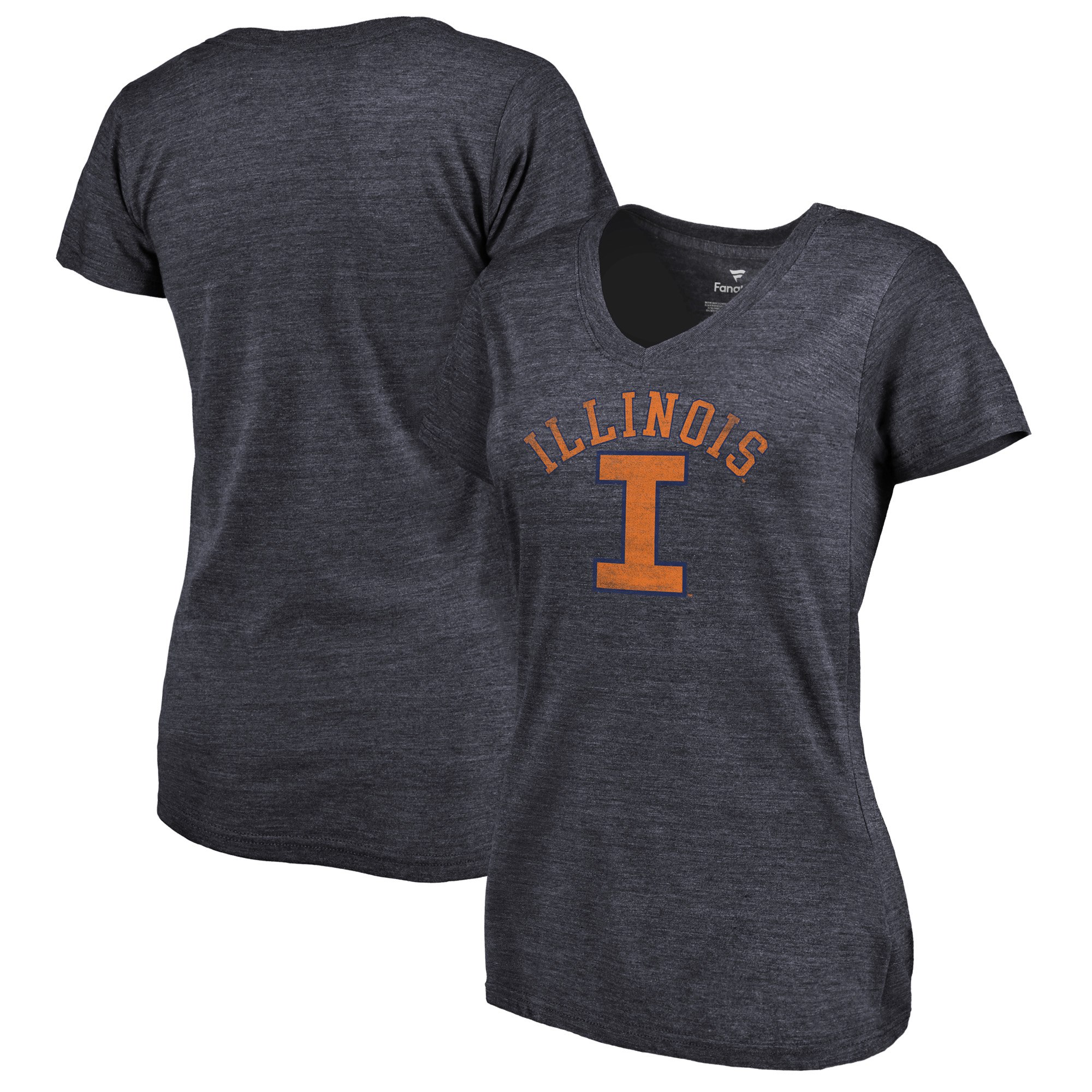 2020 NCAA Fanatics Branded Illinois Fighting Illini Women Navy Vault Arch over Logo TriBlend VNeck TShirt